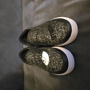 Womens Glittery Black Slip-On Shoes